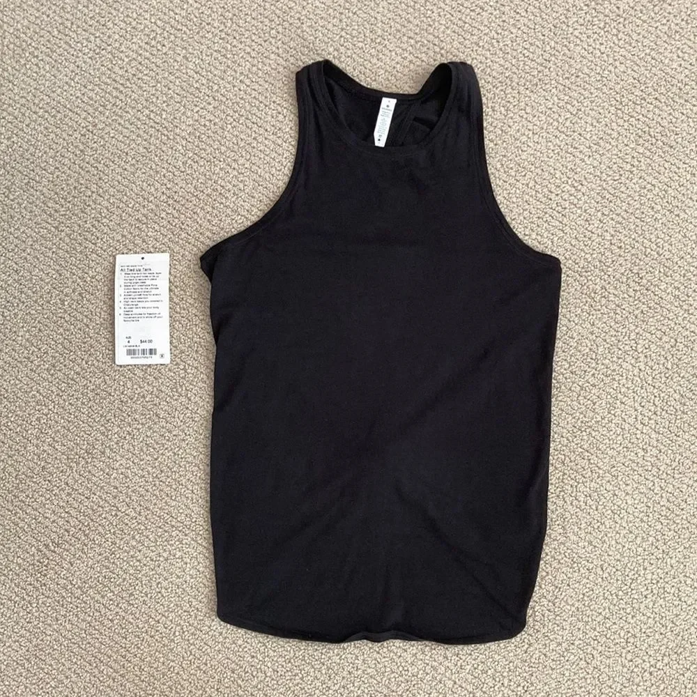 Lululemon All Tied Up Tank Black Size 4 Like New Pima Cotton Open Back Runs BIG